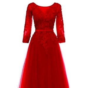 Beautiful Red Lace and Tulle Ball Gown